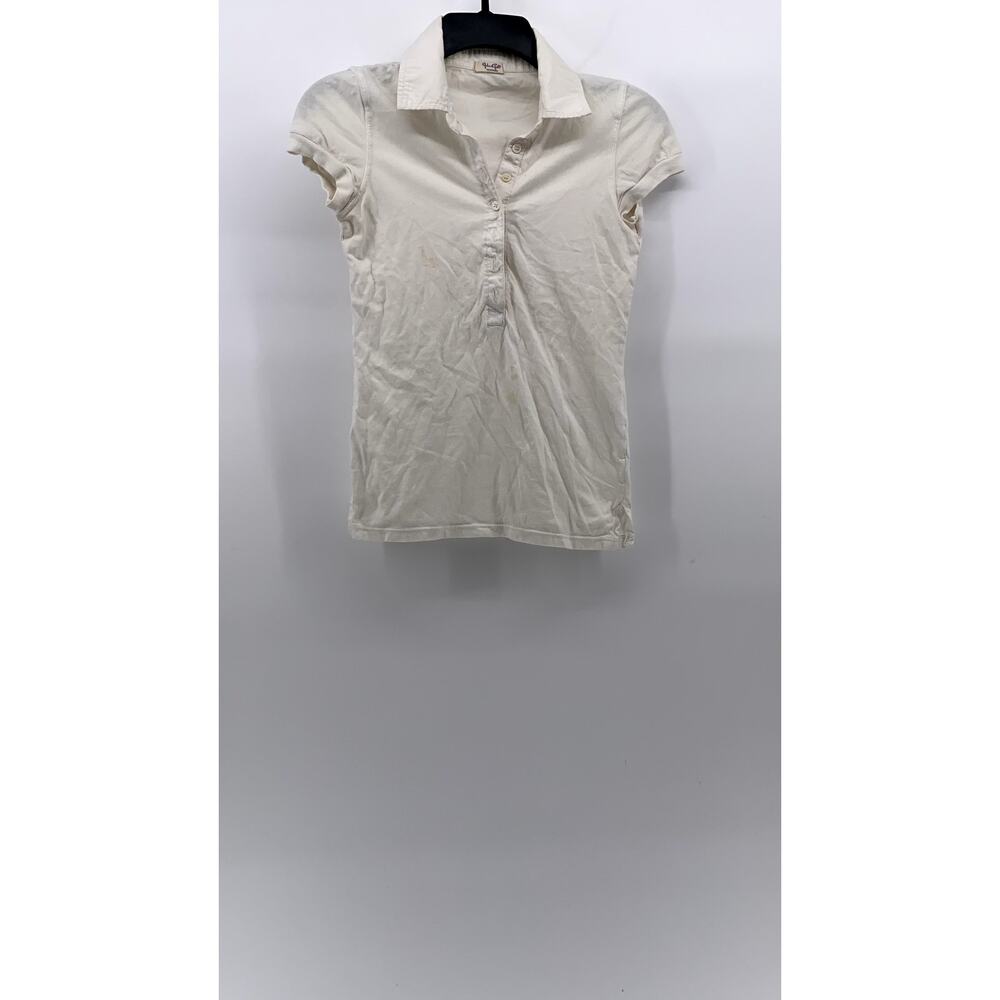 JOHN GALT Women's White Short Cap Sleeve Casual Polo Top SZ OS